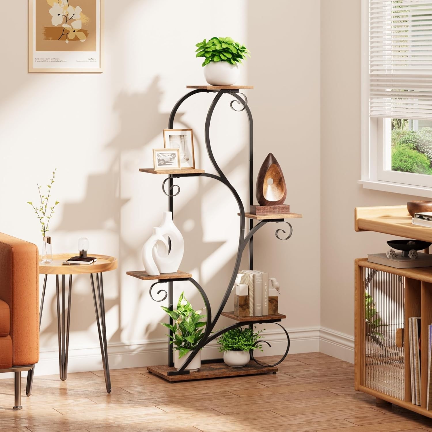 6 Tier Arched Metal Plant Stand with Grow Lights Indoor Flower Display Rack