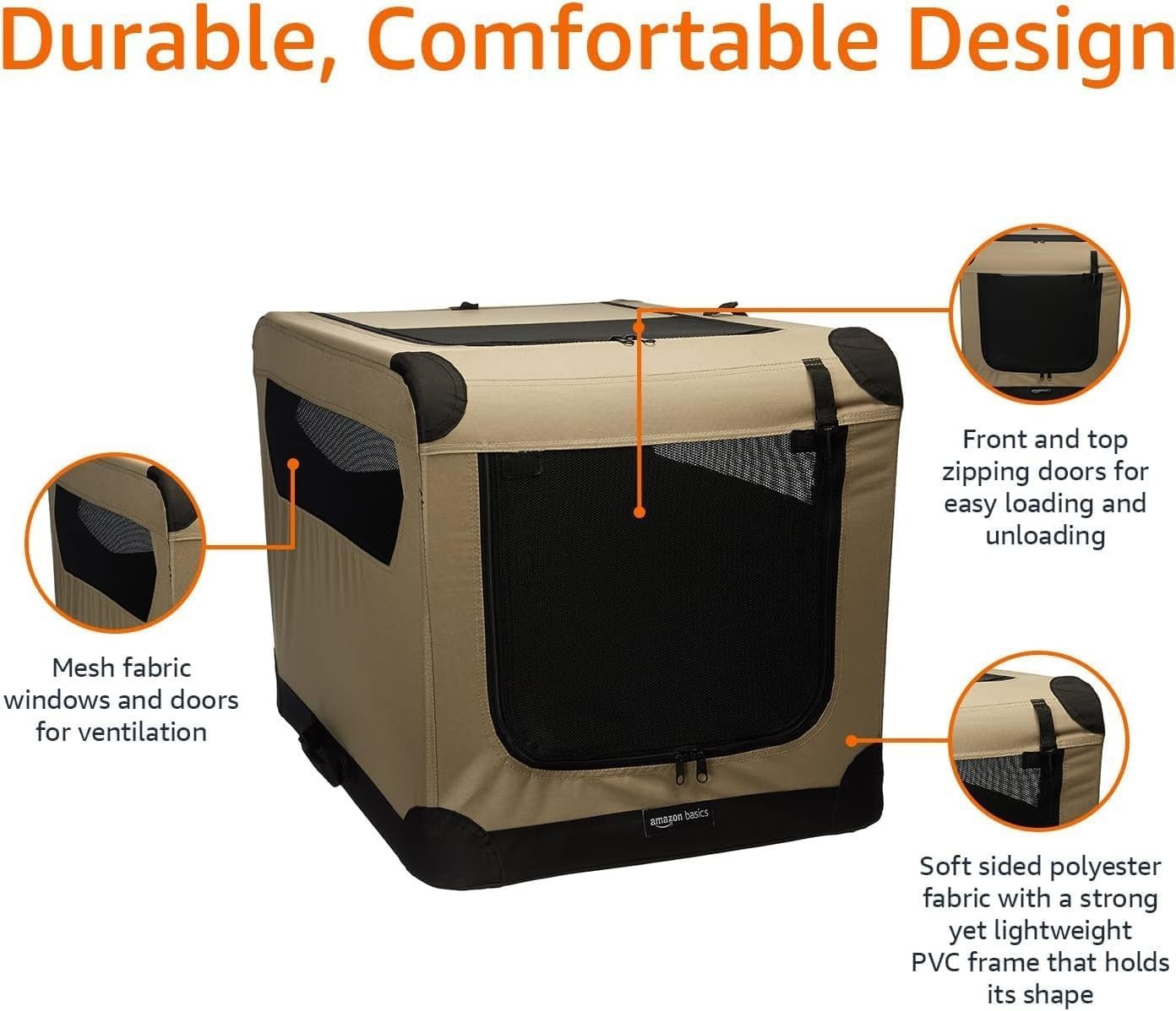 Medium Portable Soft Folding Dog Crate Travel Kennel Cage 76x54x54cm Tan