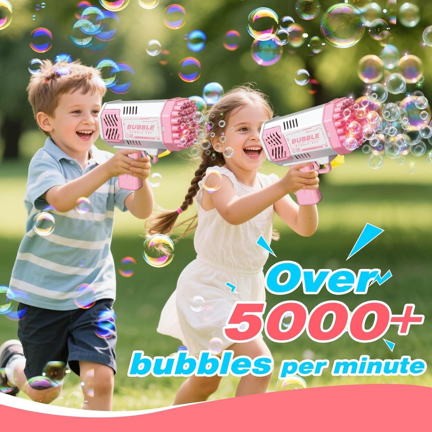 2 Pack Bubble Guns Kids Toy Set with Lights Pink