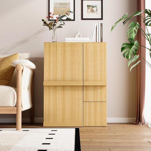 Modern Wooden File Cabinet Storage Cupboard with Doors Drawer Home Office