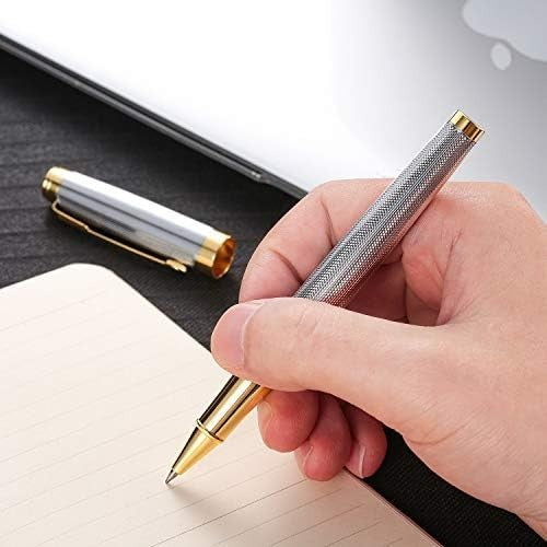 Luxury Rollerball Pen Silver Executive Gift Box 2 Refills Black Ink 0.7mm