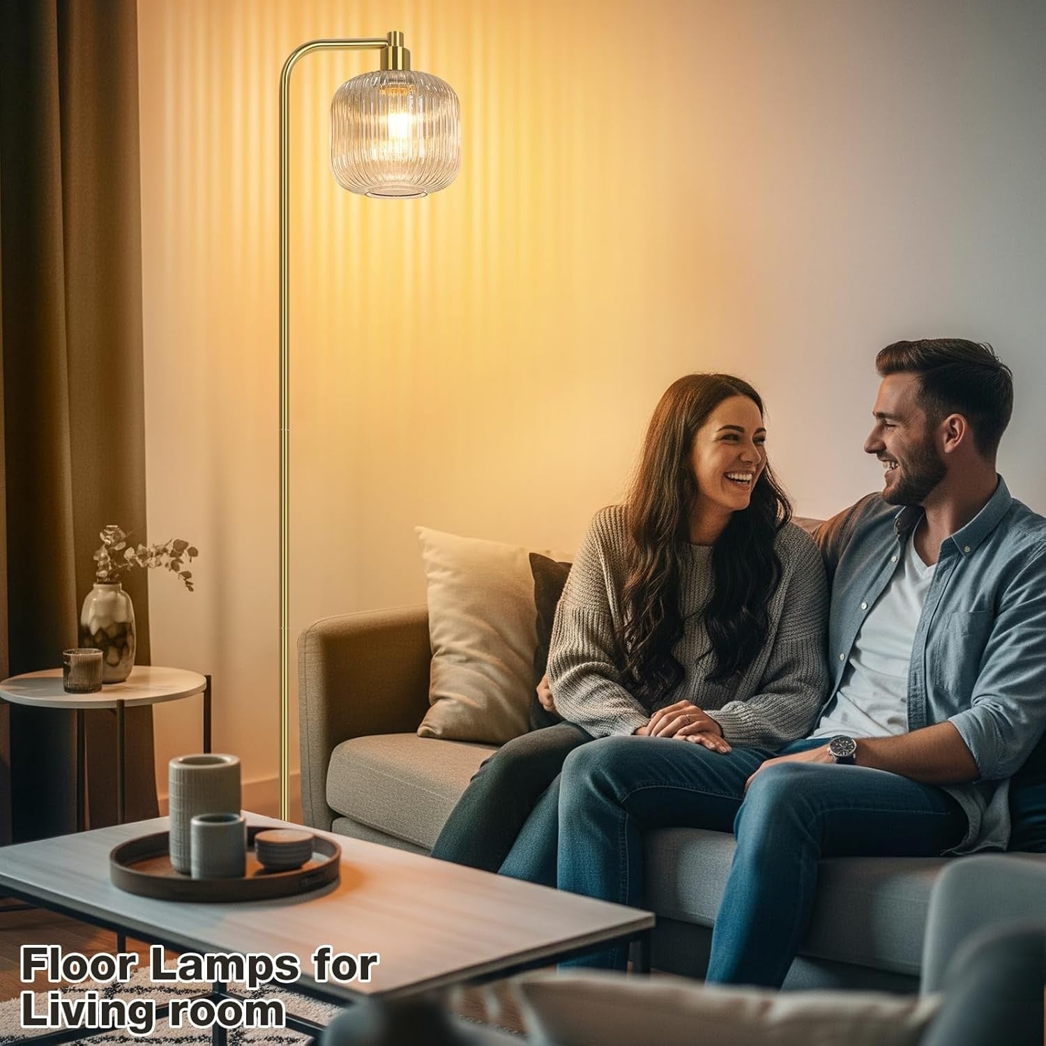 Modern Floor Lamp Tall Standing Light Pedal Switch Glass Shade Living Room