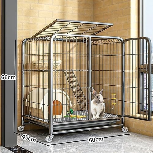 Rabbit Hutch Indoor Outdoor Cage Wheels 2 Tier Deep Tray Bunny Home