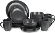 16 Piece Charcoal Dinnerware Set for 4 Stoneware Plates Bowls Mugs