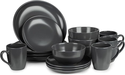16 Piece Charcoal Dinnerware Set for 4 Stoneware Plates Bowls Mugs
