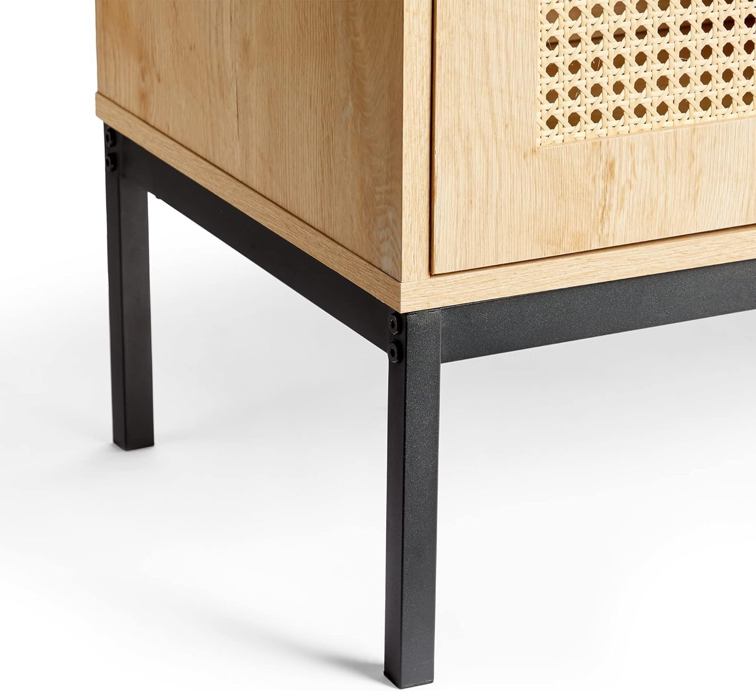 Scandi Rattan Sideboard Cabinet 3 Door Storage Unit Light Wood