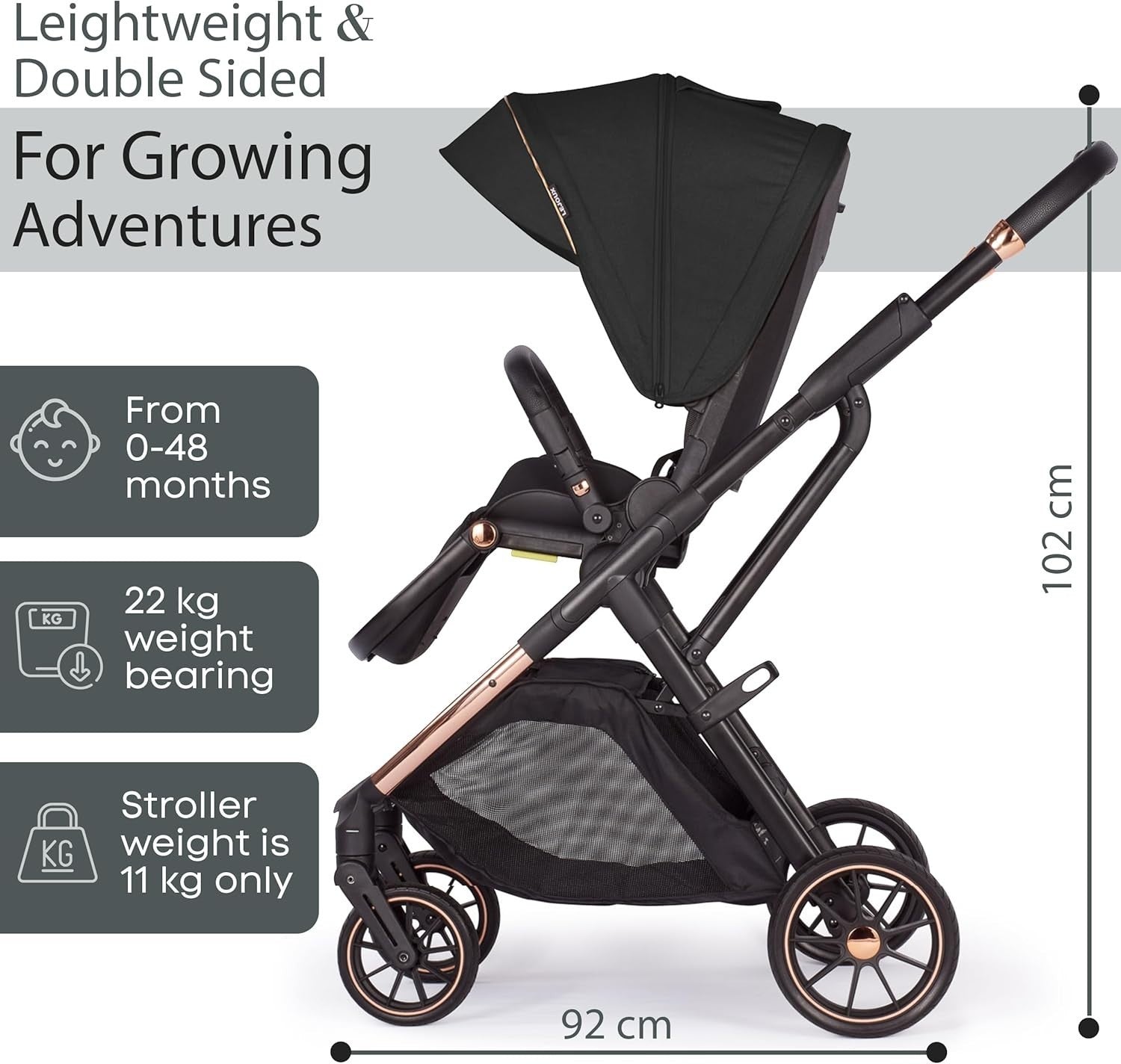 Lightweight Baby Pushchair Reclining Seat Smooth Suspension Compact Stroller