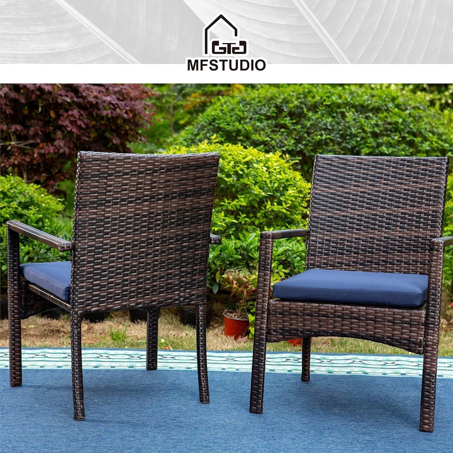 Outdoor Rattan Patio Chairs Set of 8 with Cushions Weatherproof Garden Seats