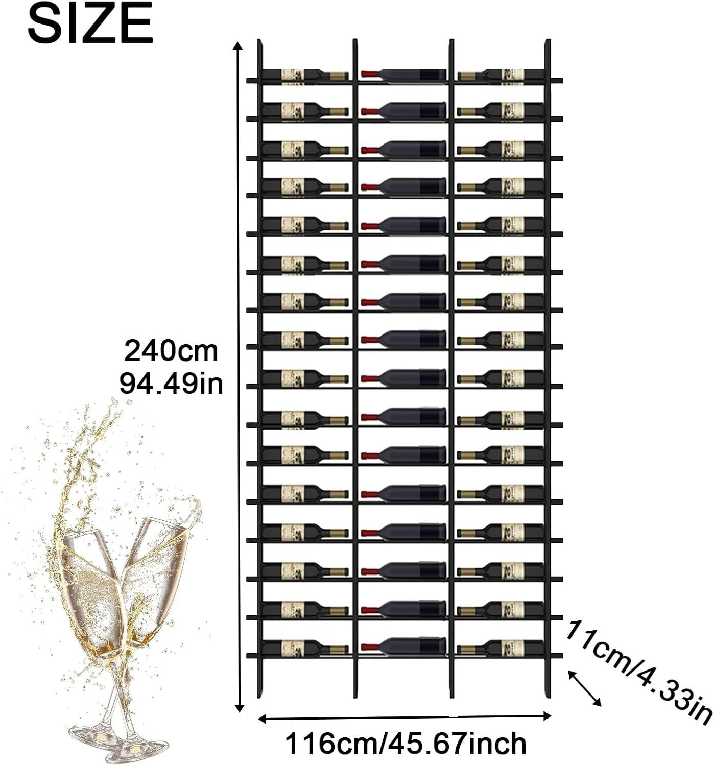48 Bottle Wall Mounted Wine Rack Metal Wine Display Shelf Black Home Bar Storage