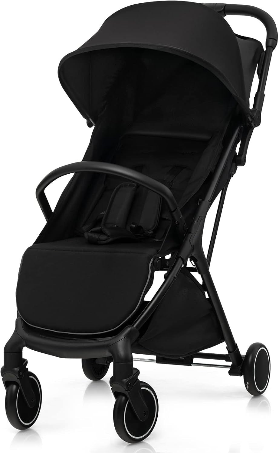 Black Baby Stroller One Hand Fold Lightweight Travel Buggy 5 Point