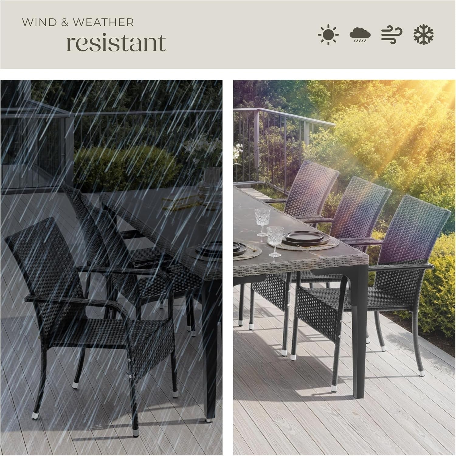 Set of 8 Stackable Rattan Garden Chairs Black Patio Balcony Outdoor Seating