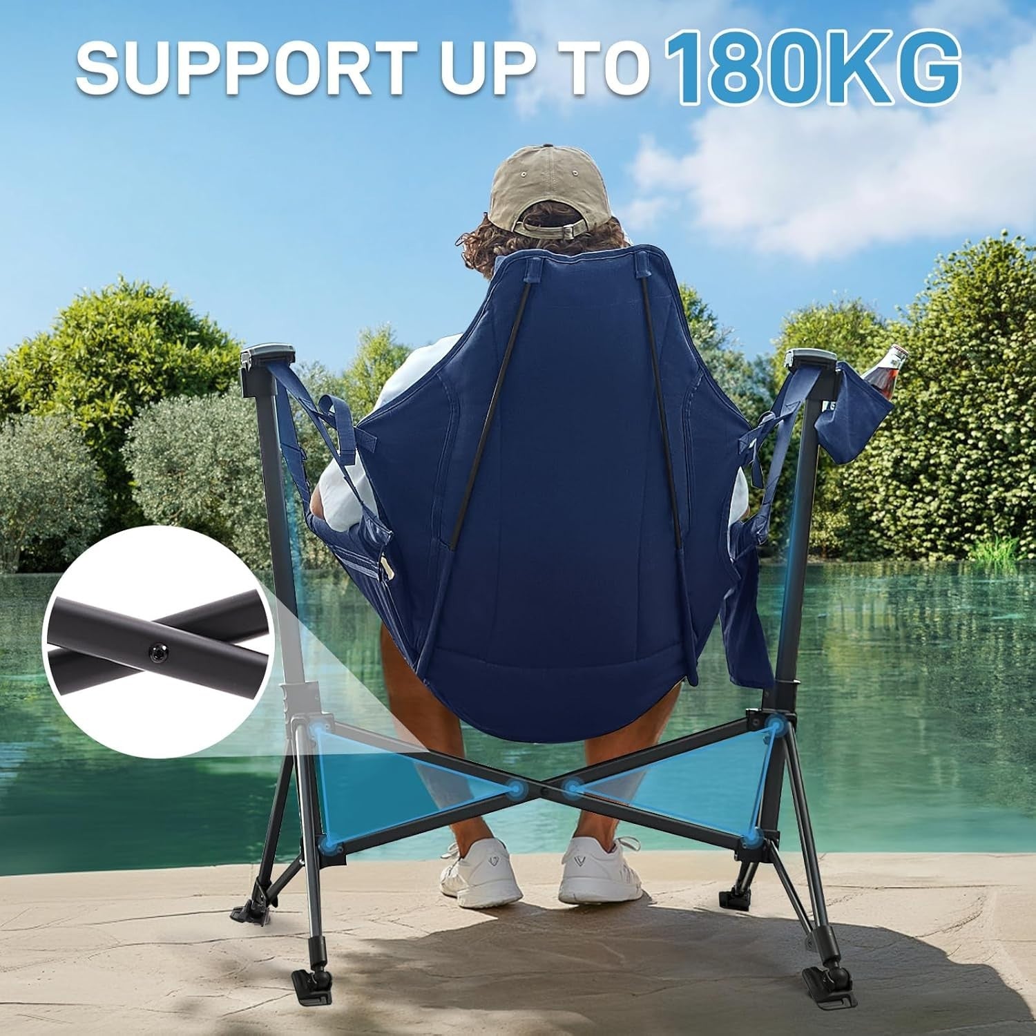 Folding Swing Hammock Chair Outdoor Rocker 180KG Heavy Duty Padded Seat