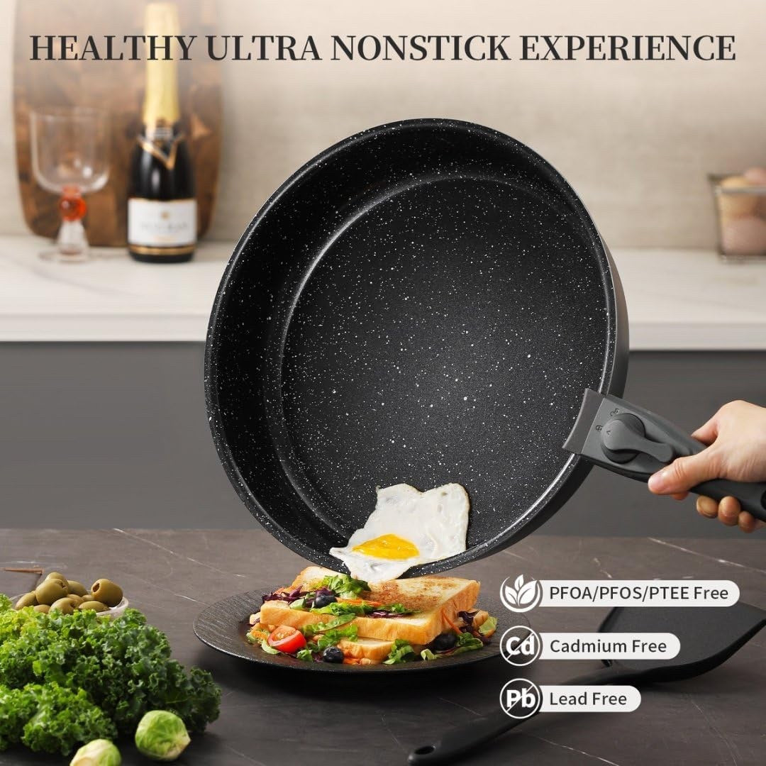 6pcs Non Stick Ceramic Cookware Set – Induction Safe Pans with Detachable Handle
