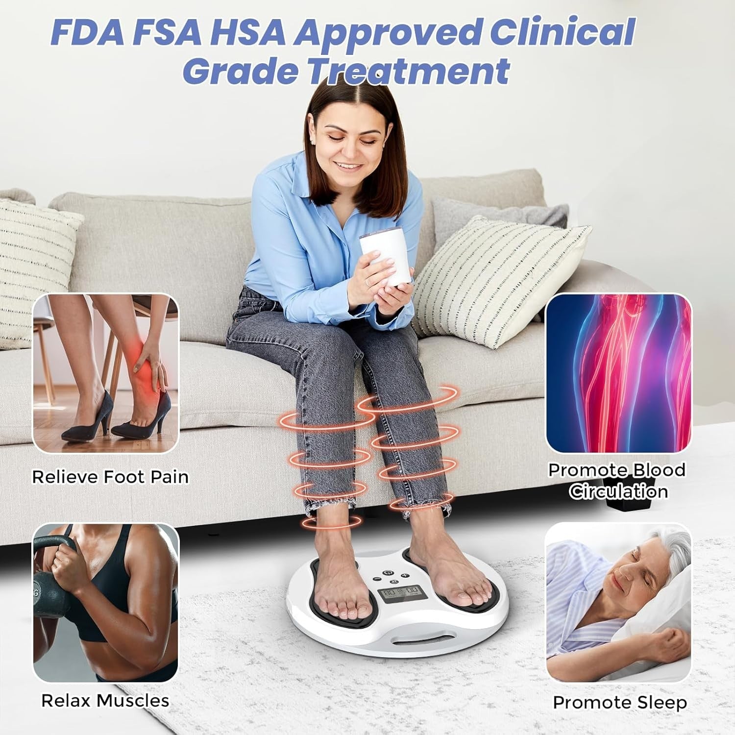 Wireless EMS TENS Foot Massager with 4 Pads 10 Modes 20 Intensities