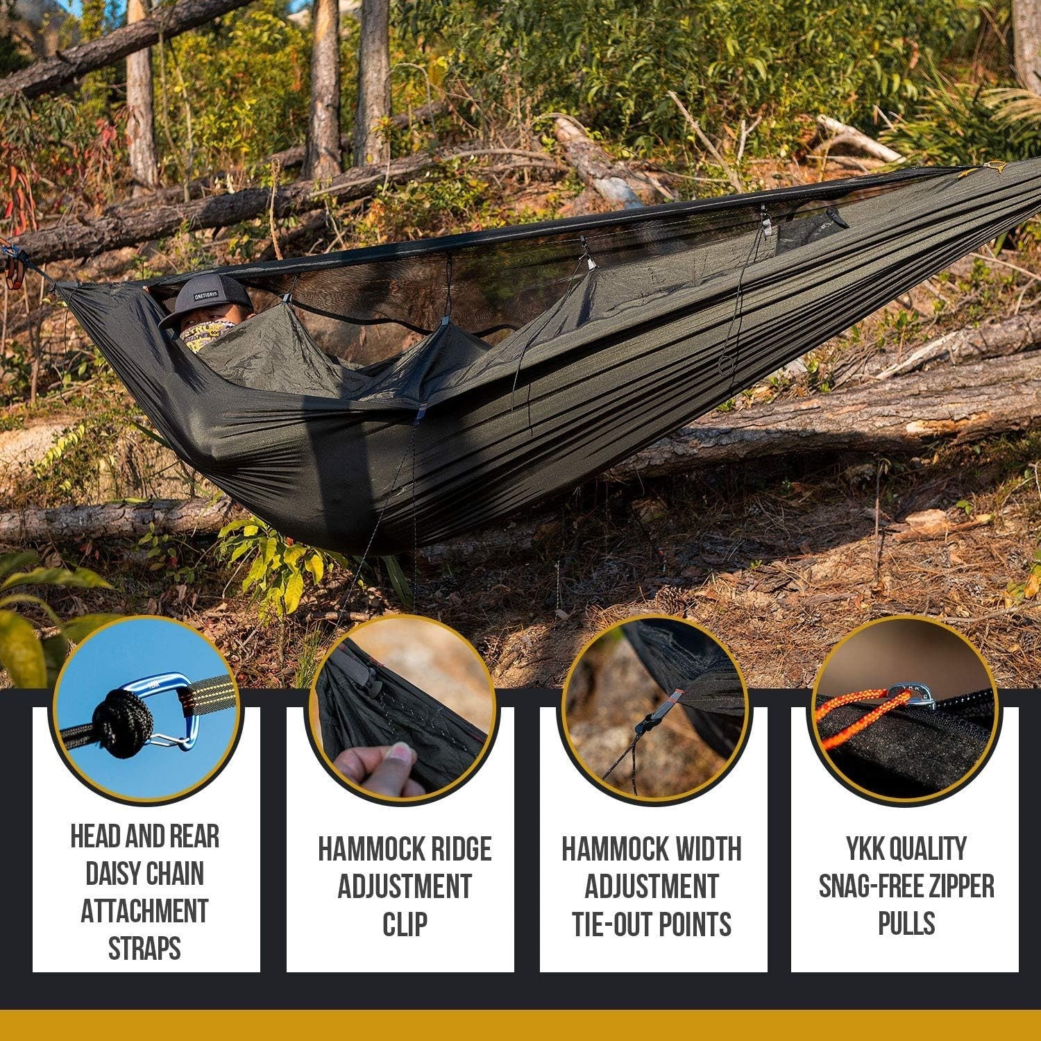 Camping Hammock with Mosquito Net & Warm Cover – Portable, Lightweight, 1 Person
