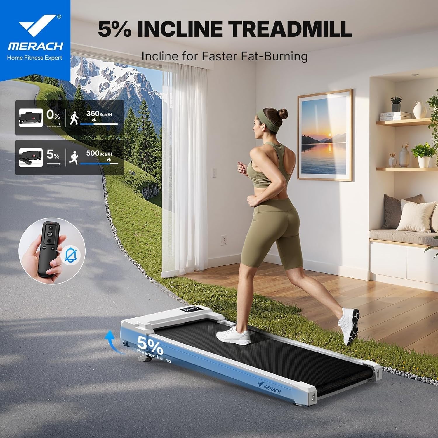 Under Desk Treadmill Walking Pad 5%, Incline Quiet App Remote Home Office