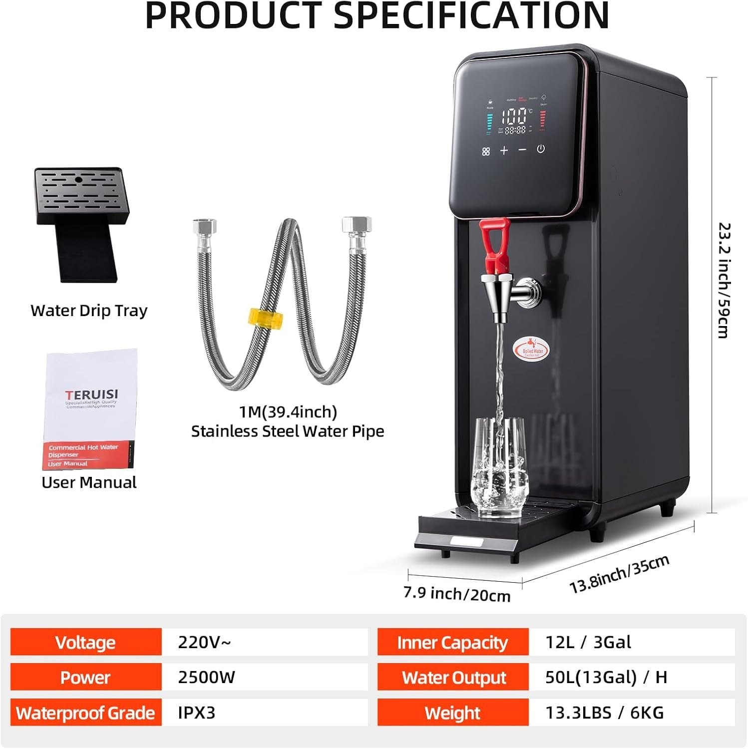 12L Commercial Hot Water Dispenser Stainless Steel Fast Heat Digital Control