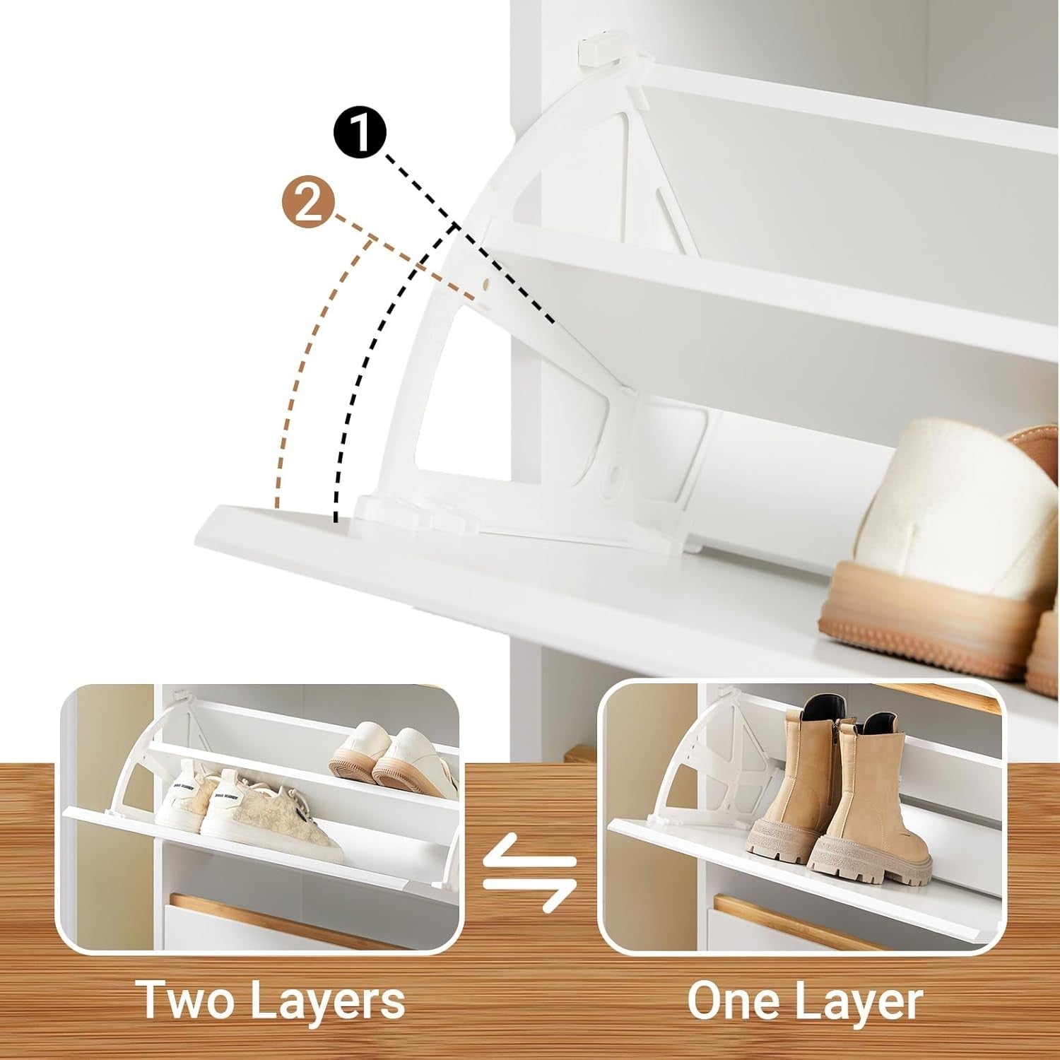 White Slim Shoe Cabinet with 3 Flip Drawers Narrow Hallway Storage 60x34x122cm