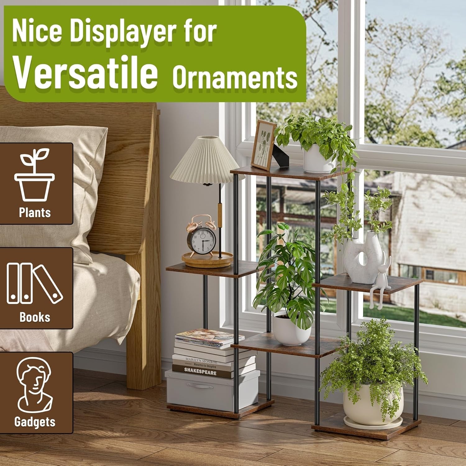 6 Tier Metal Wood Plant Stand Indoor Outdoor Heavy Duty Flower Shelf Rack