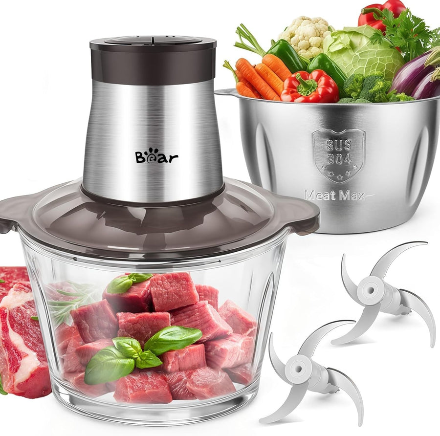 Electric Food Processor 2L 1.8L Meat Grinder Chopper 600W Dual Bowl