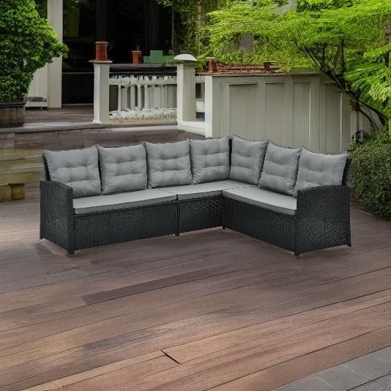 8 Seat PE Rattan Garden Sofa Dining Set with Cushions & Glass Table Patio
