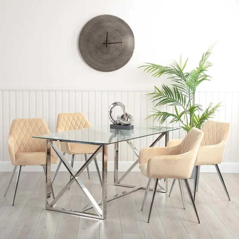 Glass Dining Table Modern Square Chrome Frame Minimalist Zen Style