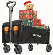 Black Folding Festival Trolley 100kg Garden Wagon Cart w/ Cup Holders & Wheels