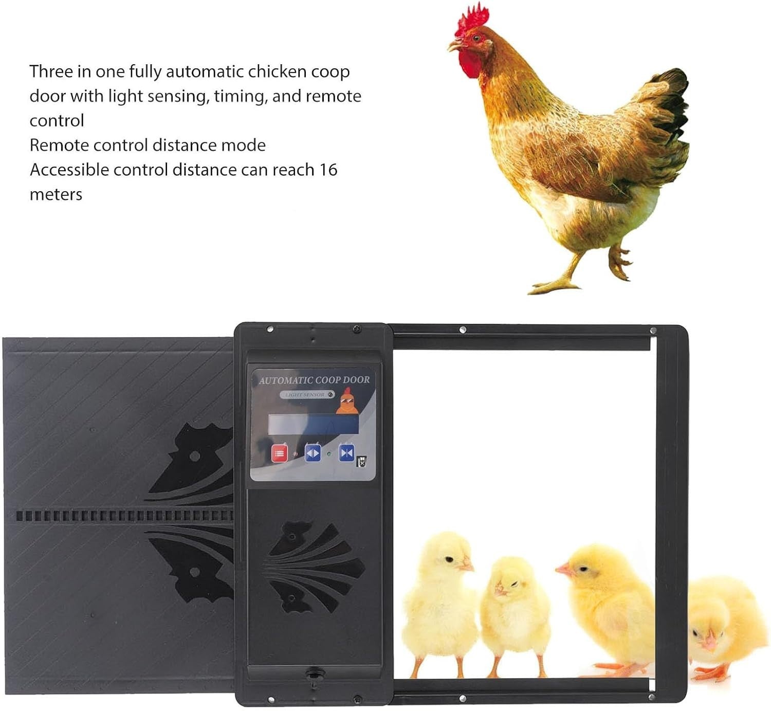 Automatic Chicken Coop Door Opener Horizontal Timer Black