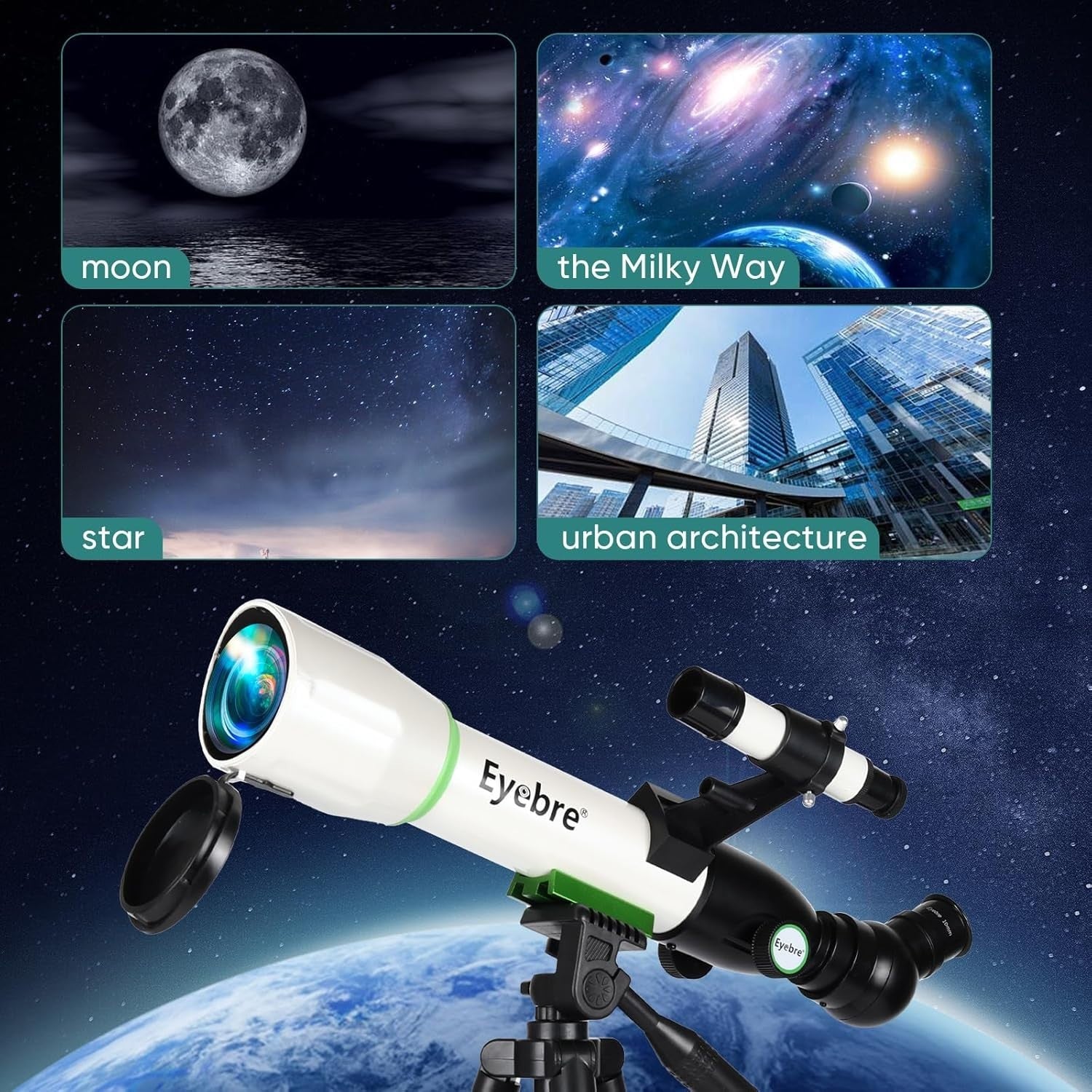 50mm Kids Astronomical Telescope 20–200X Refractor with Tripod White