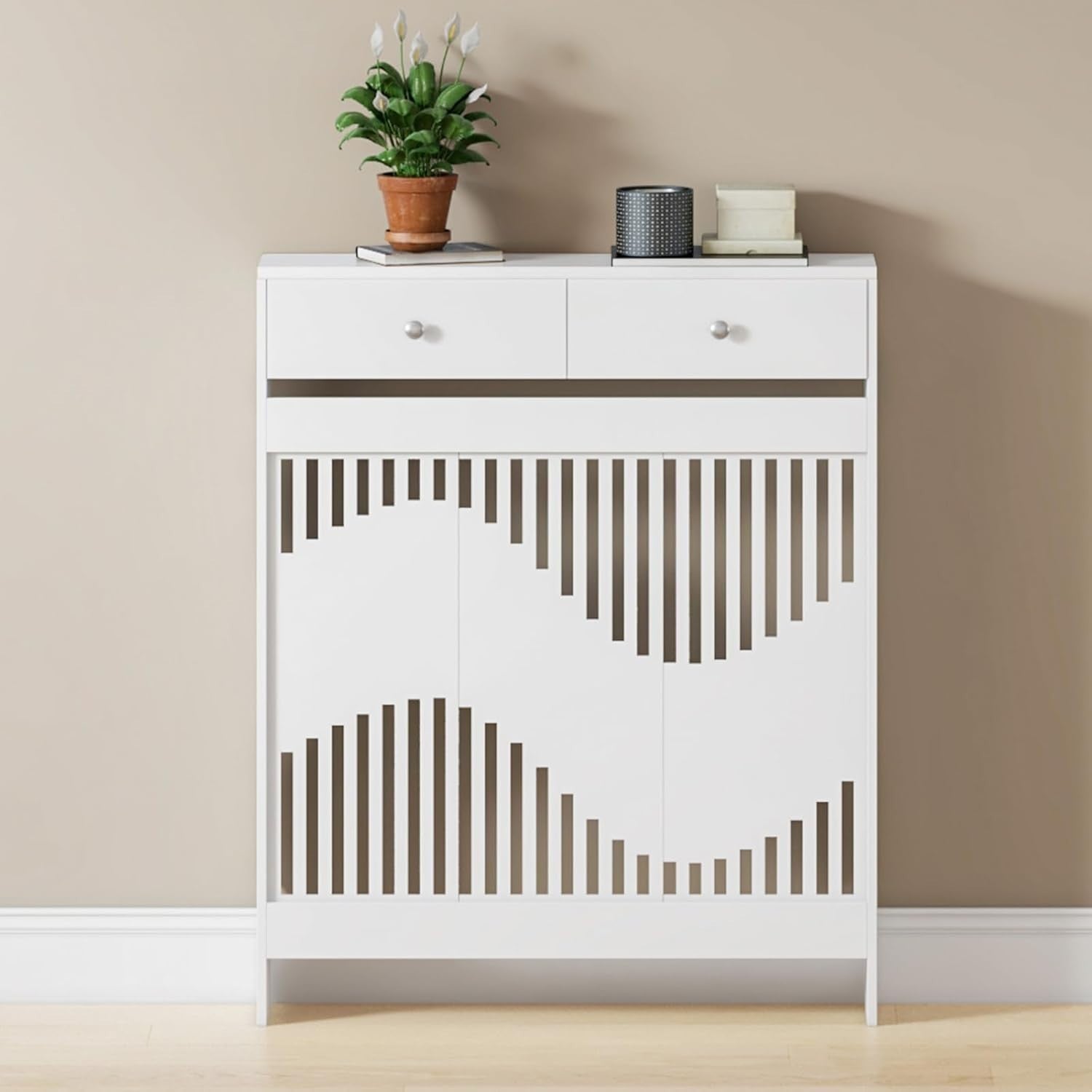 White Radiator Cover Cabinet with Drawers Modern MDF Storage Unit