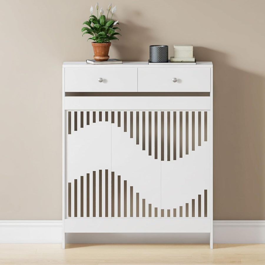 White Radiator Cover Cabinet with Drawers Modern MDF Storage Unit