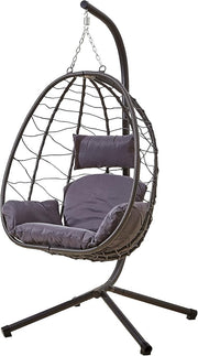Rattan Egg Chair Swing Hammock w/ Cushions – Foldable, 130KG Max, Indoor Outdoor