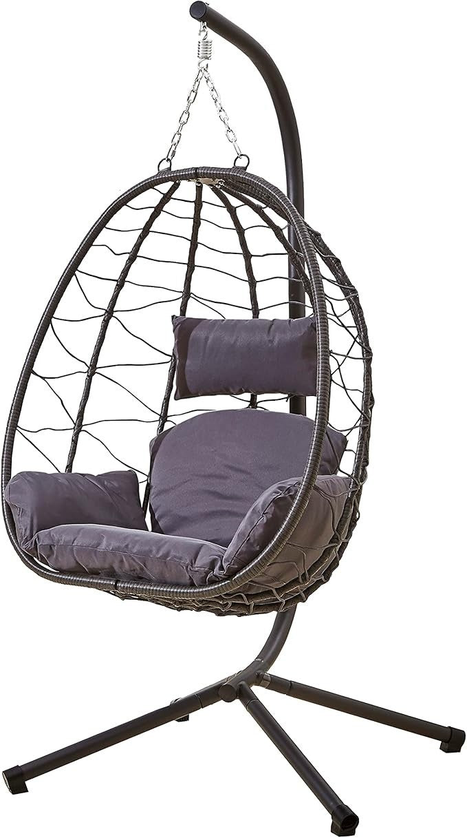 Rattan Egg Chair Swing Hammock w/ Cushions – Foldable, 130KG Max, Indoor Outdoor