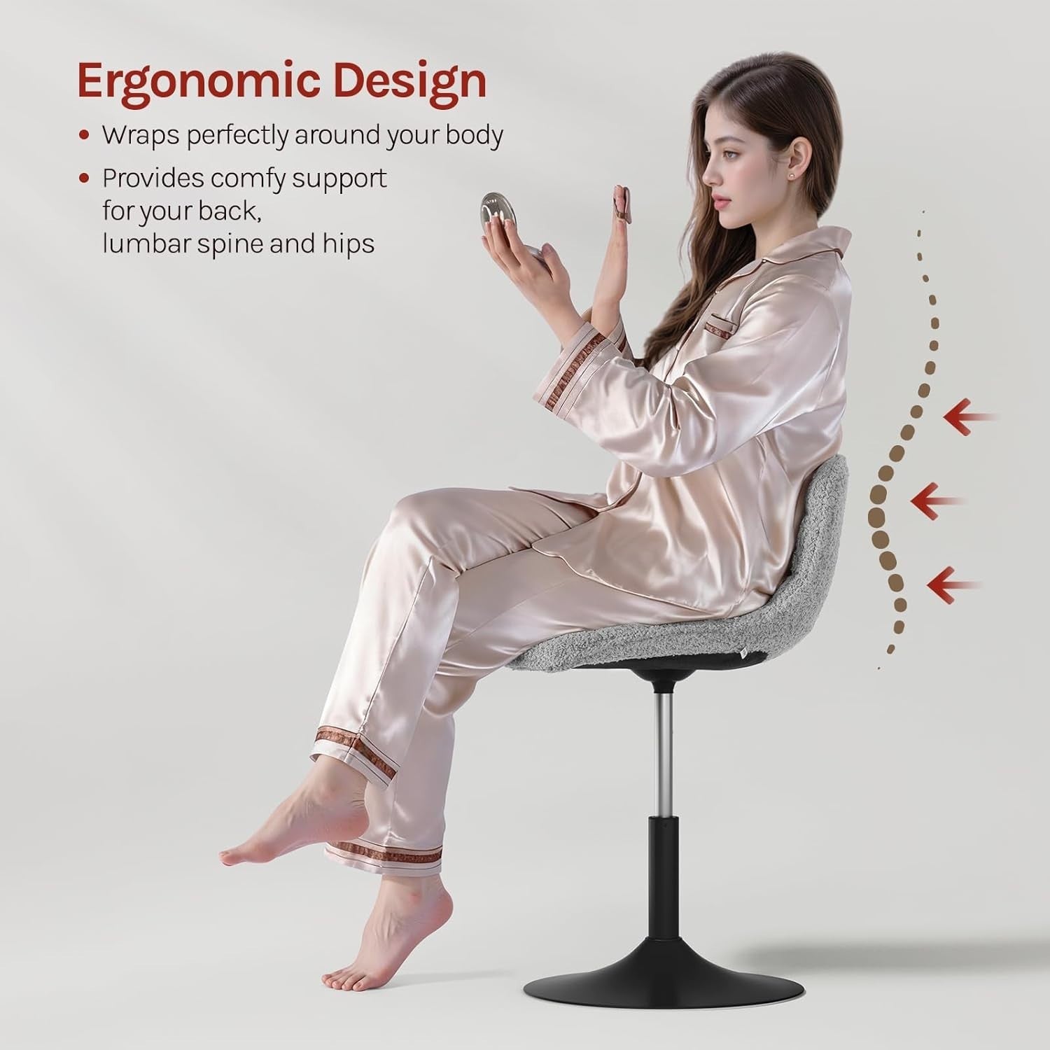 Grey Swivel Vanity Chair Height Adjustable Chenille Dressing Table Stool