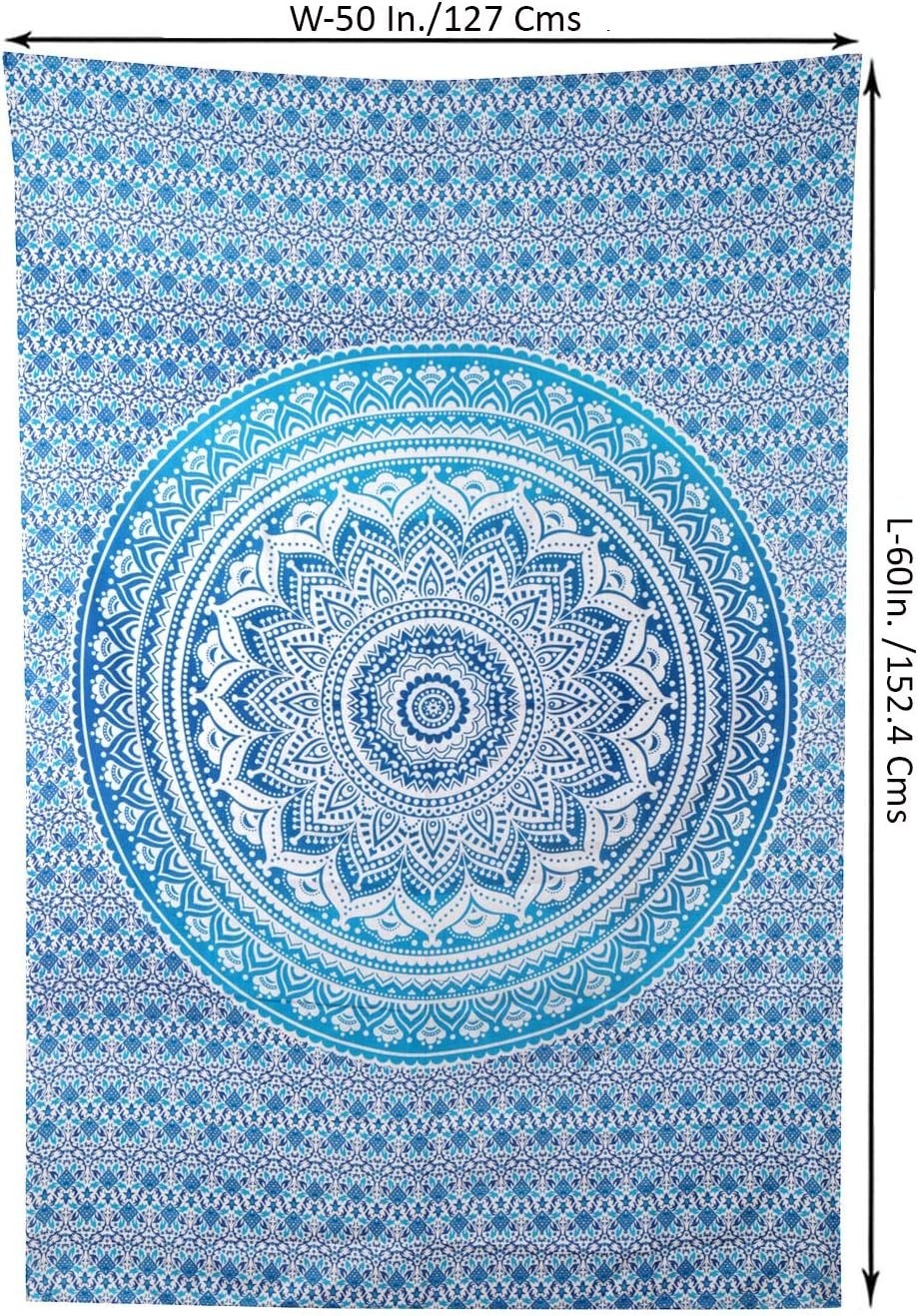 Blue Ombre Cotton Tapestry 127x152cm Boho Wall Hanging Decor