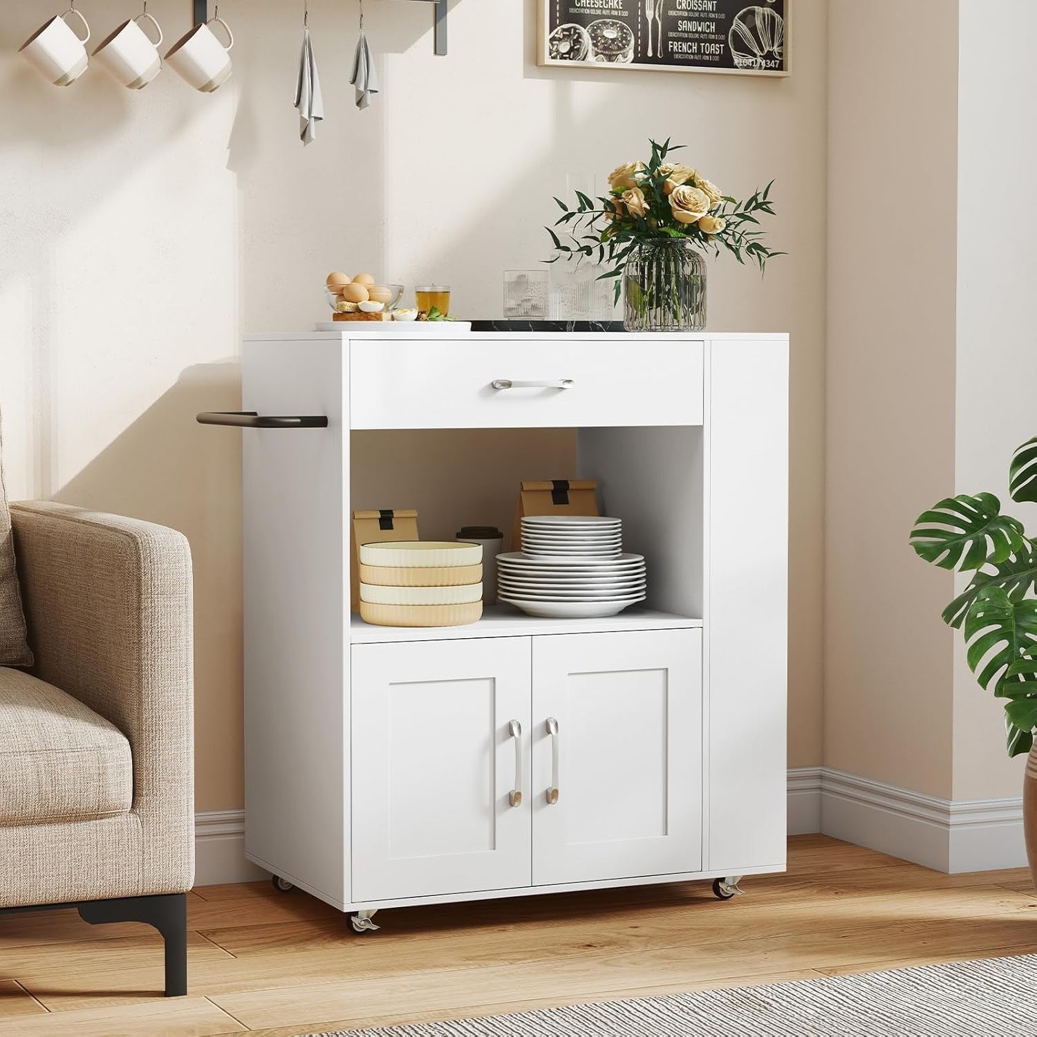 White Kitchen Island Trolley Cabinet Drawer Spice Rack