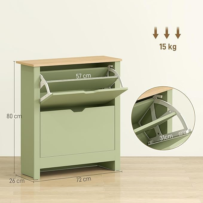 Green Narrow Shoe Cabinet with 2 Flip Drawers, Adjustable Shelves for Hallway