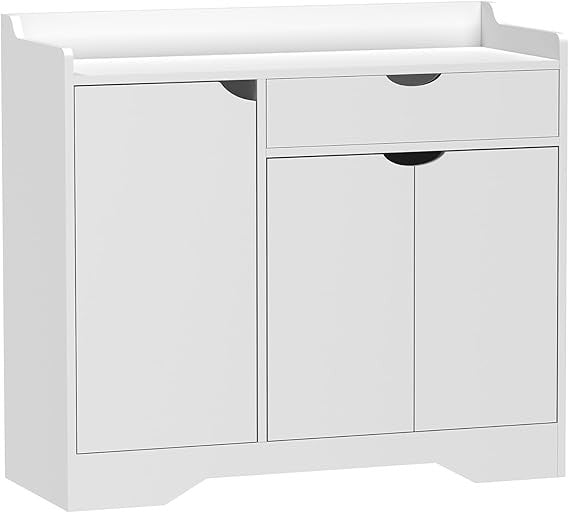 White Shoe Storage Cabinet with Drawer & Shelf, Modern Hallway Organiser Unit
