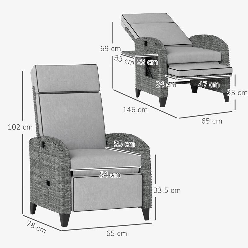 Rattan Recliner Garden Chair – Cushioned PE Wicker Seat w/ Footrest & Tray