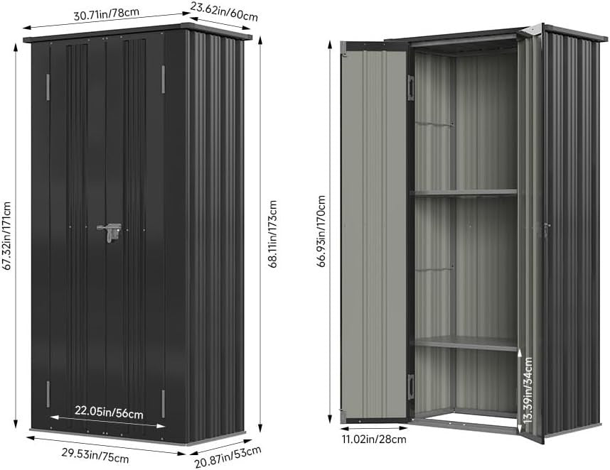 Metal Garden Storage Cabinet Outdoor Shed with 2 Adjustable Shelves Lockable