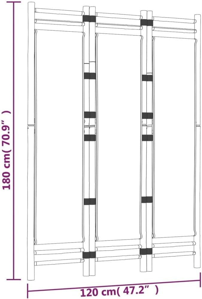 Cream Bamboo & Canvas Room Divider 120x180cm 3-Panel Folding Privacy Screen