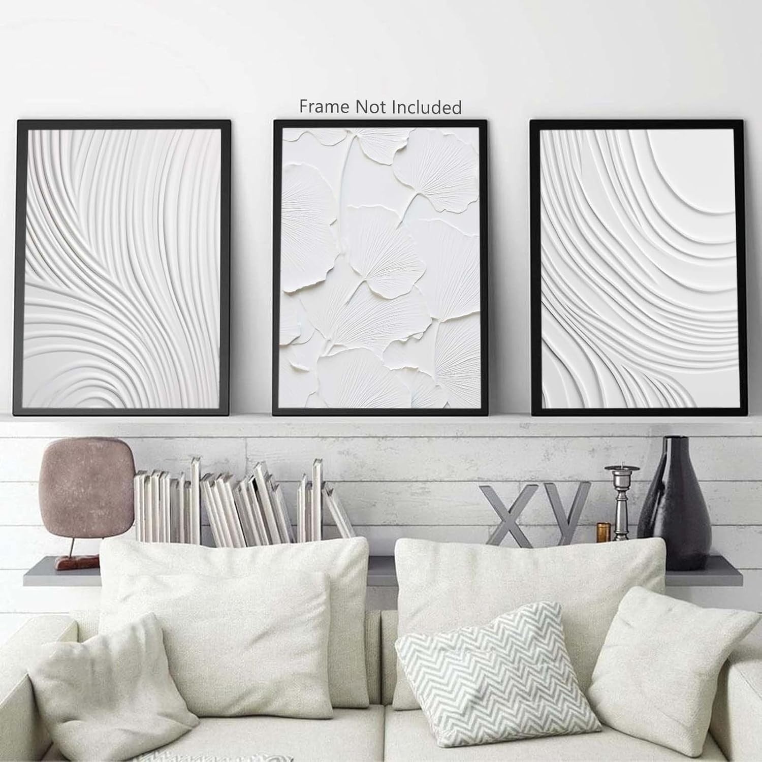 White Abstract Textured Canvas Wall Art 16x24in Minimalist