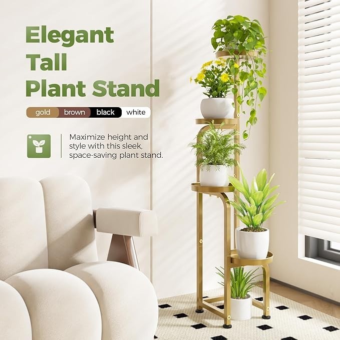 4 Tier Gold Metal Plant Stand Indoor Outdoor Spiral Tall Flower Shelf