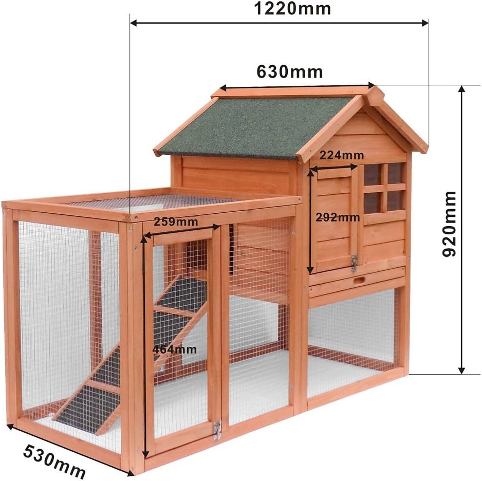 Rabbit Hutch Outdoor Elevated 2 Level Wooden Enclosure with Run Shelter