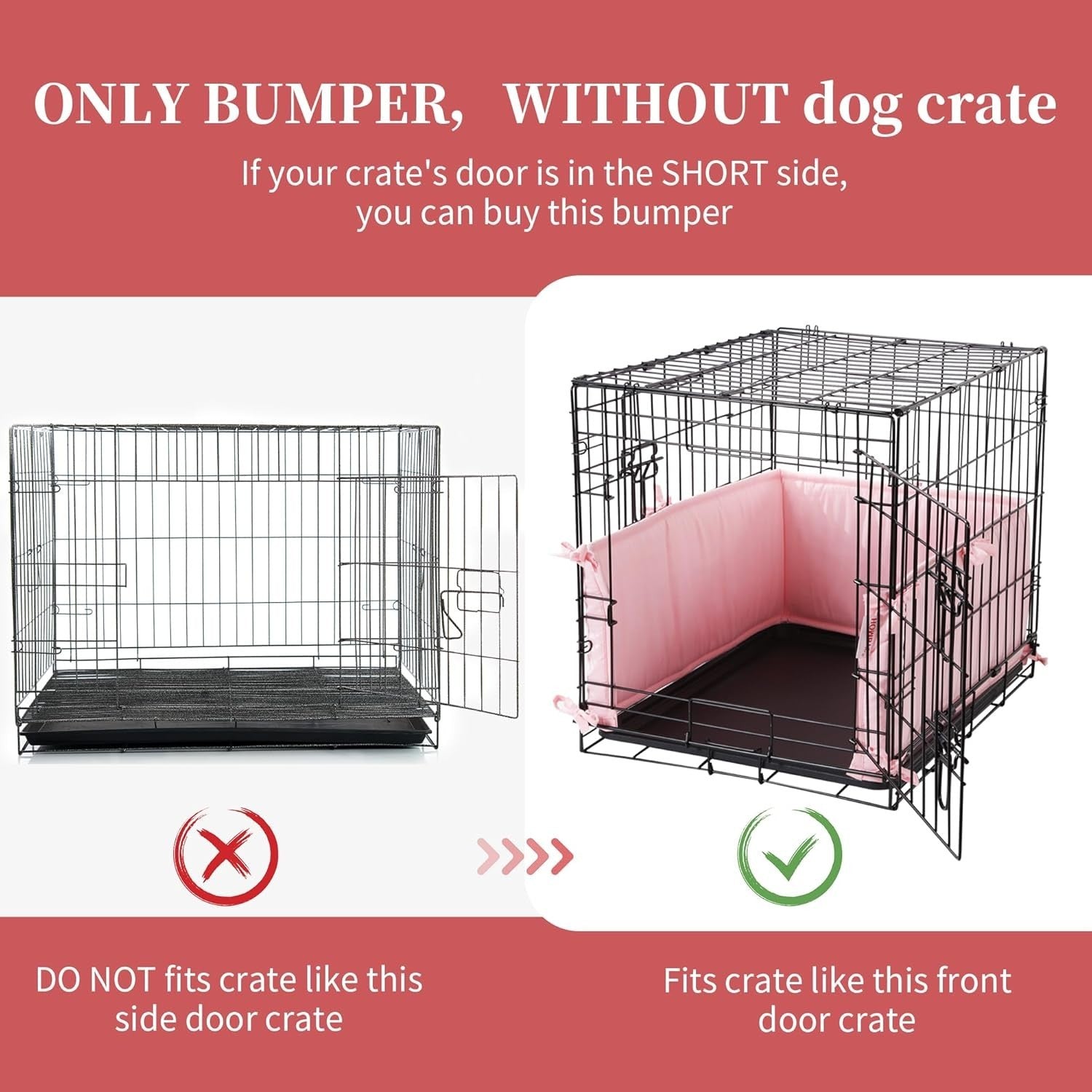 Soft Dog Crate Bumper Padding with Ties - Durable Kennel Cover 24"x18" Pink