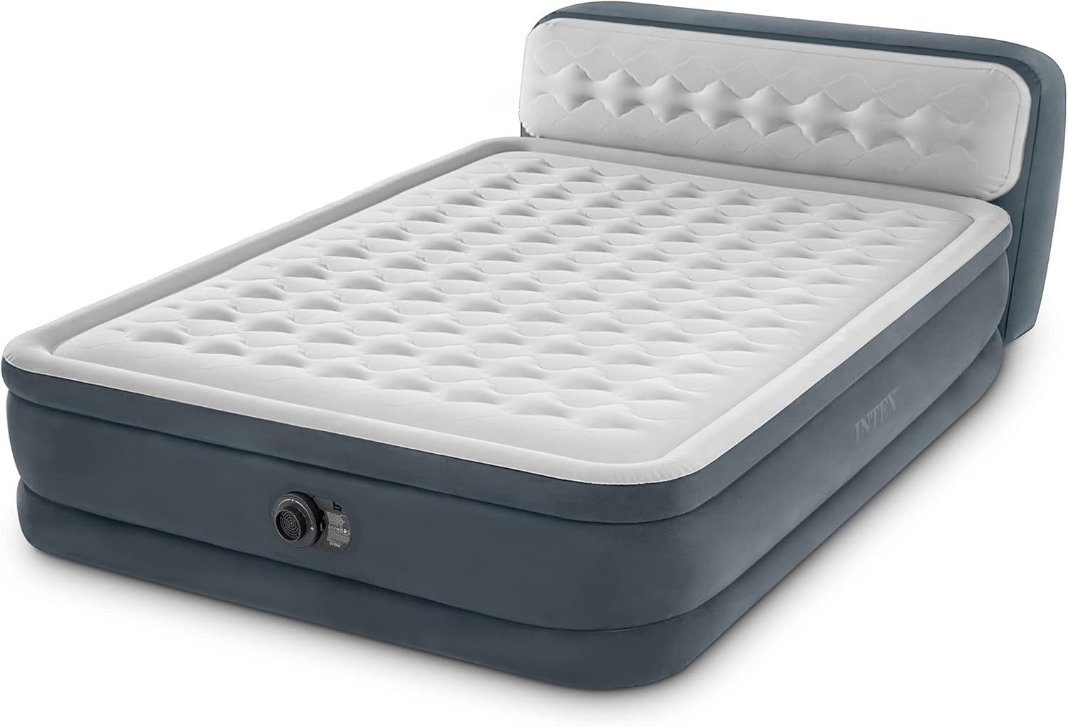 Queen Inflatable Air Bed w/ Headboard Built-In Pump Durable PVC