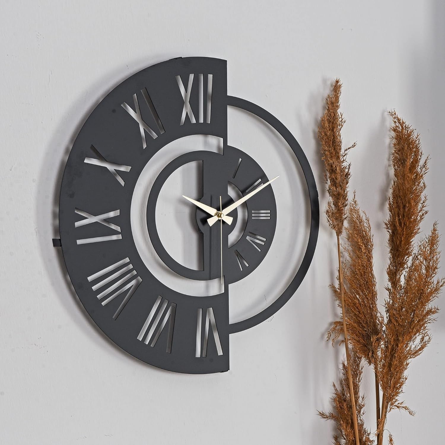 50cm Large Metal Wall Clock Modern Roman Numerals Silent Quartz Home Decor