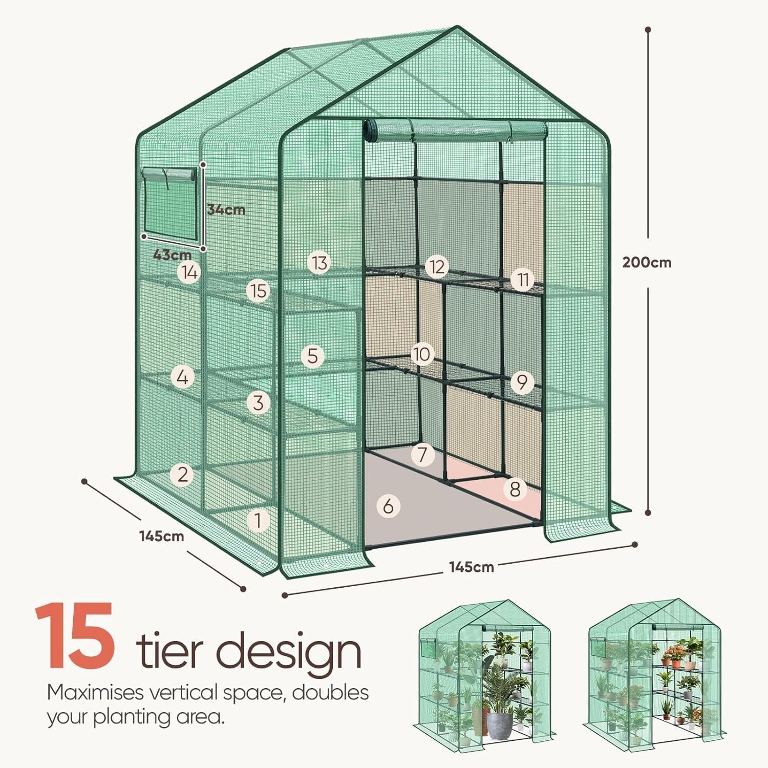 Walk-In Greenhouse with Shelves | Heavy-Duty Metal Frame | Waterproof PE Cover