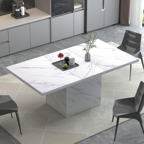 White Marble Effect Dining Table 160cm Modern 6 Seater Kitchen Table