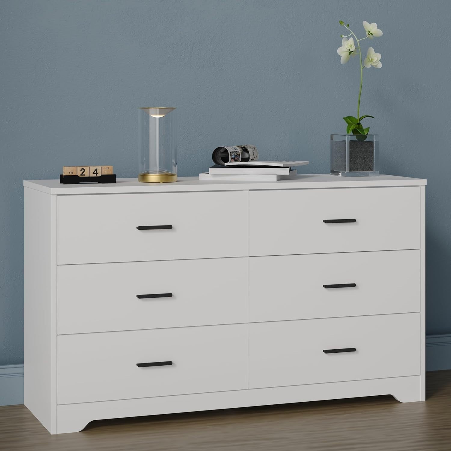6 Drawer White Wooden Chest Storage Cabinet Bedroom Organizer with Handles